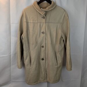 Christ German Leather Beige Button-Up Shearling Coat size L by measurements
